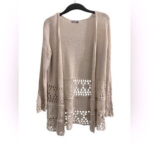 Crocheted BoHo Light Throw Over Cardigan Sweater